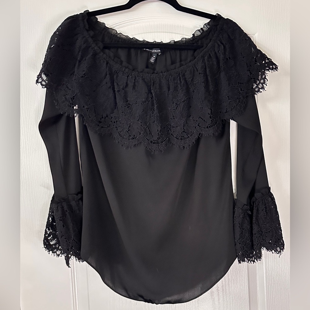 White House Black Market Elegant Black Lace Top, Medium - Picture 2 of 6